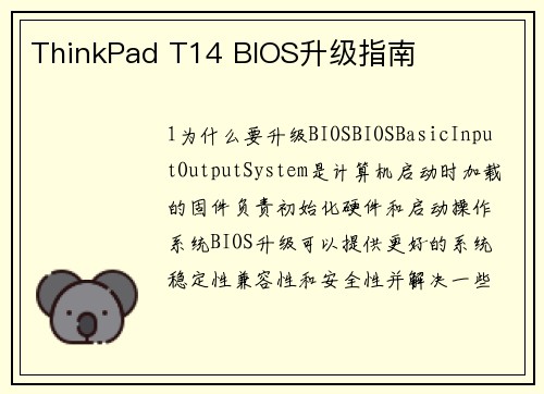 ThinkPad T14 BIOS升级指南
