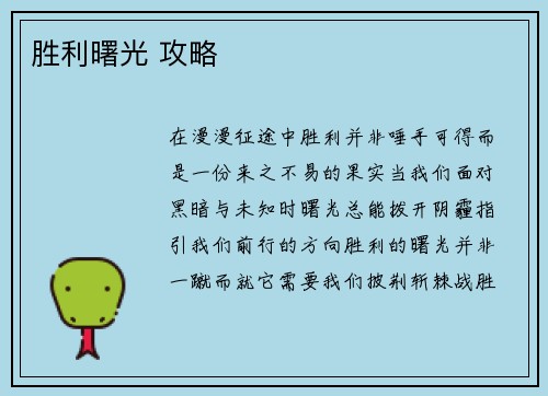 胜利曙光 攻略