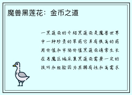 魔兽黑莲花：金币之道